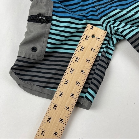 Art Class Swim Trunks Boys Small Gray Blue Striped Pocket Zipper - Picture 7 of 8